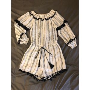 Umgee black and white Pom Pom romper